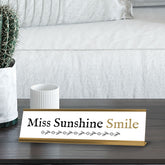 Miss Sunshine Smile Gold Frame Desk Sign (2x8") | Appreciation Idea For Her | Girlfriend| Workspace Decoration